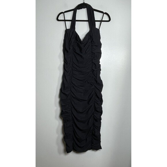 CHIARA BONI La Petite Robe Ruched Halter Dress Size 50 US 12 Black Party Holiday - Picture 1 of 9